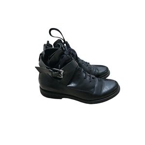 NURSACE Black Leather Lace Up Side Buckle Ankle Black Boots size 38 Us 7